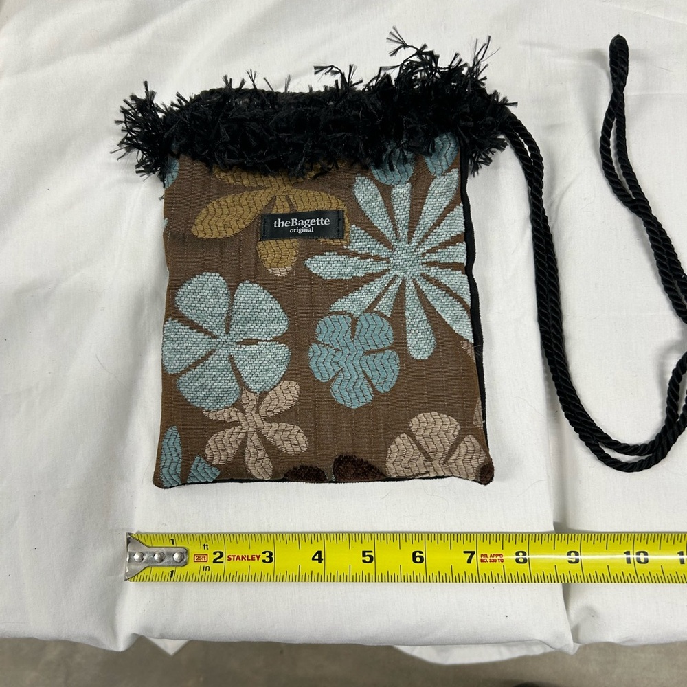 The Baguette Floral Brown and Blue Bag with Black Fringe